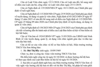 Thông báo nghỉ hưu